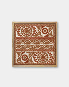 Rust Framed Suzani Textile 16x16" - Marble Lotus - Rust Framed Suzani Textile 16x16" - Marble Lotus - Suzani Textile | Red Framed Textile Art 16x16"