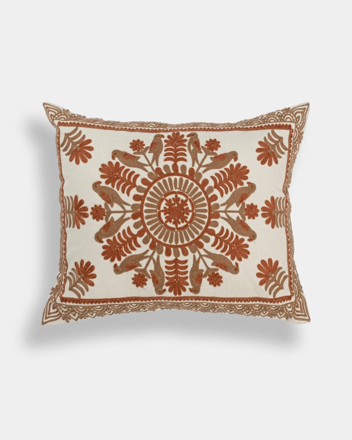 Rust Suzani Pillow Cover Fauna 16x20" - Marble Lotus - Rust Suzani Pillow Cover Fauna 16x20" - Marble Lotus - Suzani Pillow | Red Pillow Cover Fauna 16x20" | Made in Jaipur