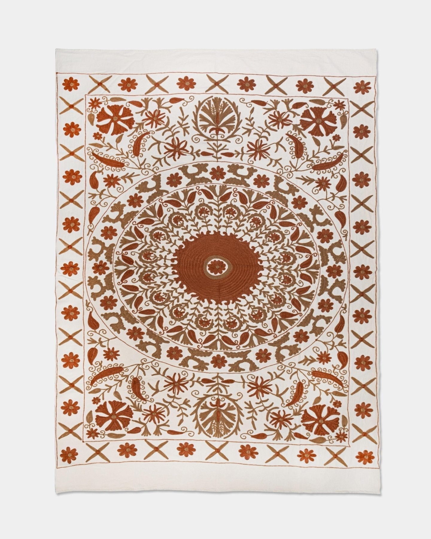 Rust Suzani Tapestry Throw 60x90" - Marble Lotus - Rust Suzani Tapestry Throw 60x90"