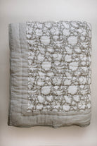 Sage Grey Block Printed Quilt - Marble Lotus - Sage Grey Block Printed Quilt