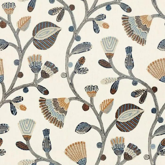 Scalloped Lotus Ottoman Floral Embroidered - Marble Lotus - Scalloped Lotus Ottoman Floral Embroidered