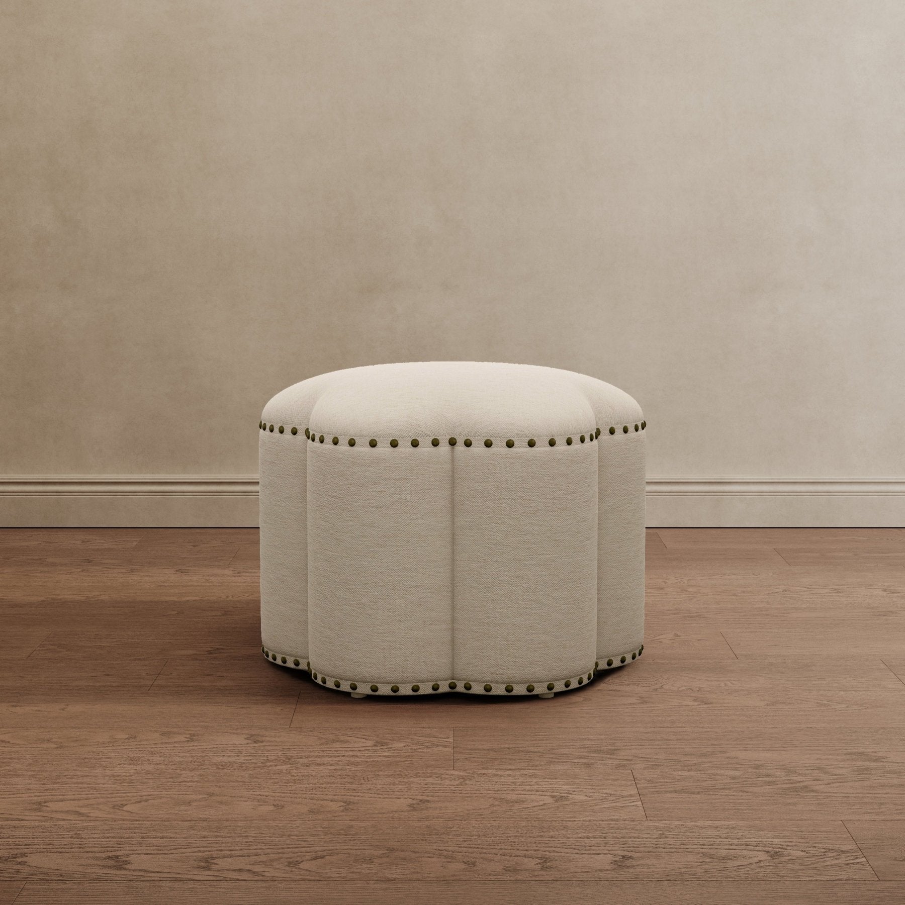 Scalloped Lotus Ottoman Off White - Marble Lotus - Scalloped Lotus Ottoman Off White
