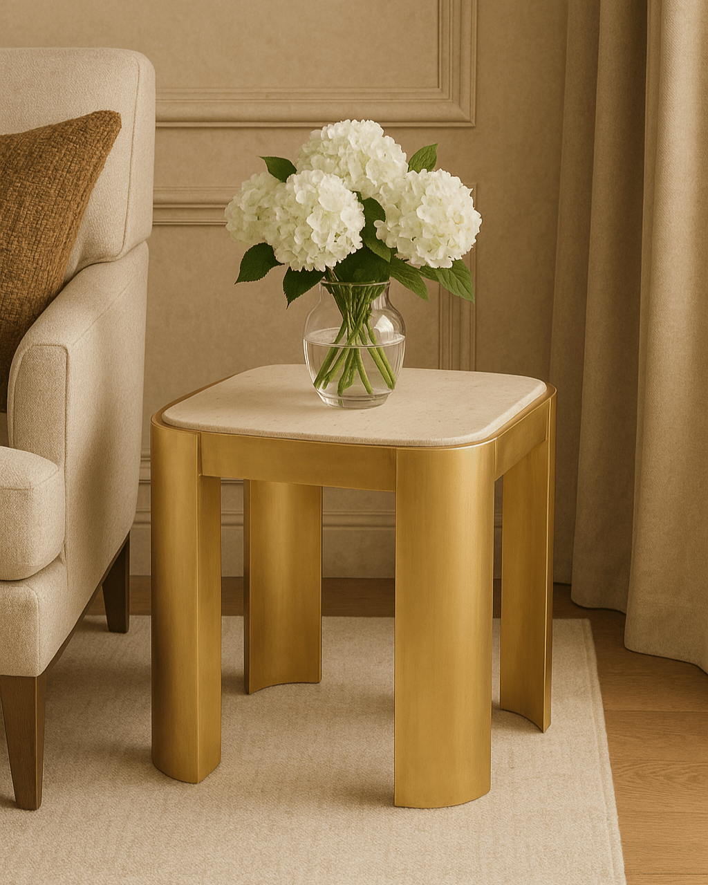 Sev Travertine Accent Table - Marble Lotus - Sev Travertine Accent Table
