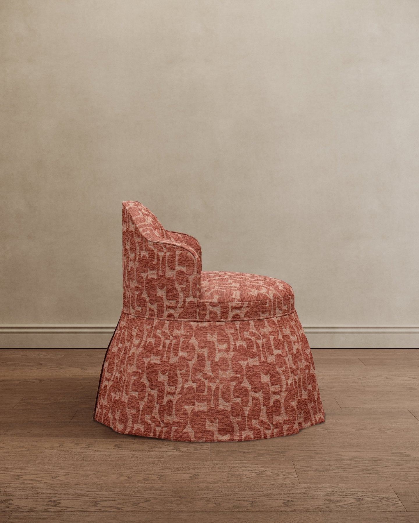 Sona Princess Vanity Stool Patterned Brick Red - Marble Lotus - Red patterned chair against a beige wall