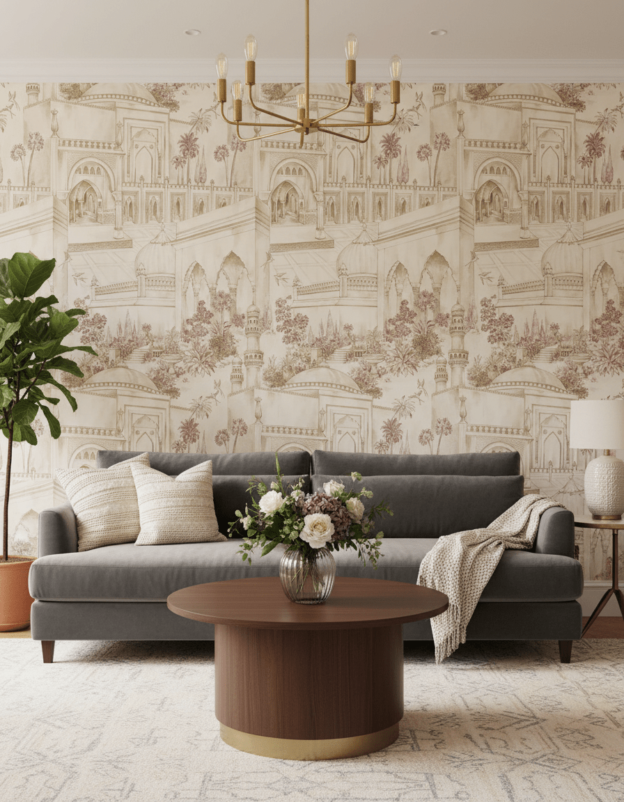 TAJ Gardens - Beige - Marble Lotus - TAJ Gardens - Beige