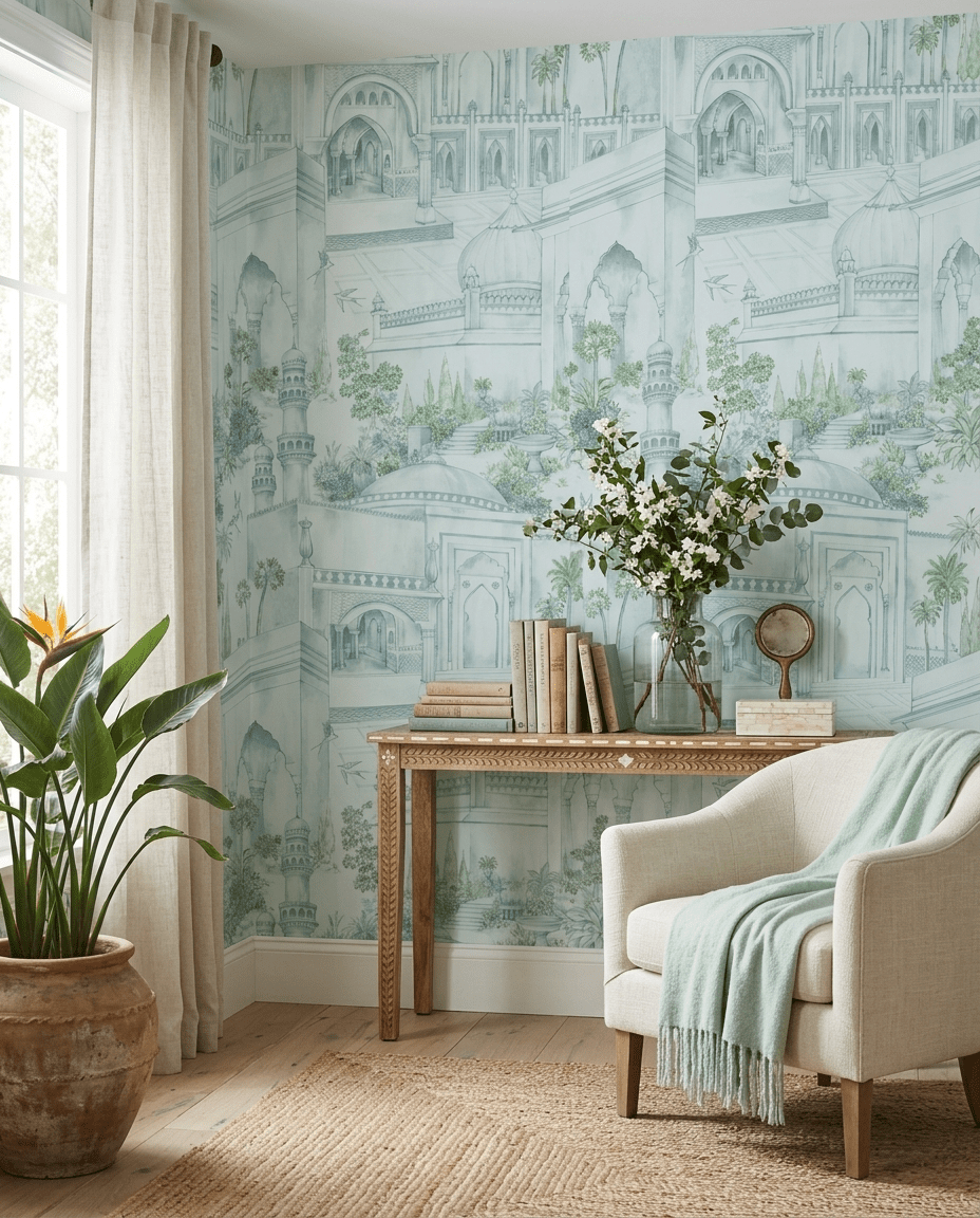 Taj Gardens – Steel Blue - Marble Lotus - Taj Gardens – Steel Blue