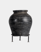Tall Raat Clay Pot (10"x12") - Marble Lotus - Tall Raat Clay Pot (10"x12") - Marble Lotus - Clay Pot with Iron Stand Black Finish