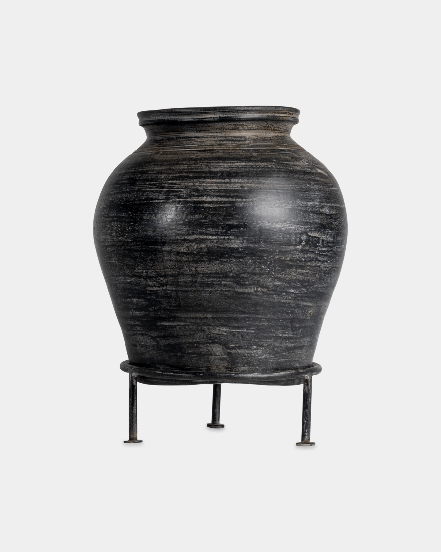 Tall Raat Clay Pot (10"x12") - Marble Lotus - Tall Raat Clay Pot (10"x12") - Marble Lotus - Clay Pot with Iron Stand Black Finish