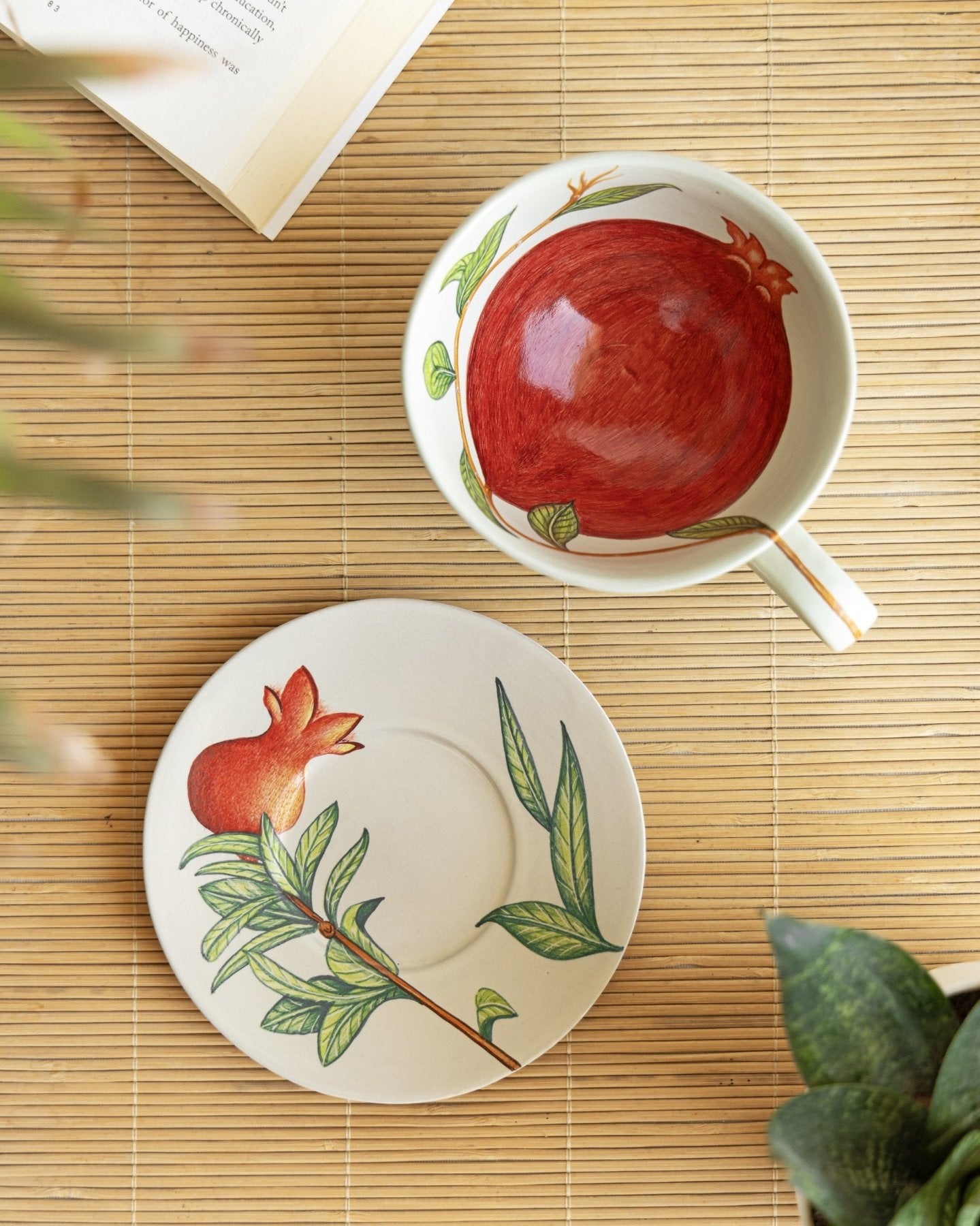 Tea Cup and Saucer Large Pomegranate - Marble Lotus - Tea Cup and Saucer Large Pomegranate - Marble Lotus - Tea Cup and Saucer Large Blue Pomegranate