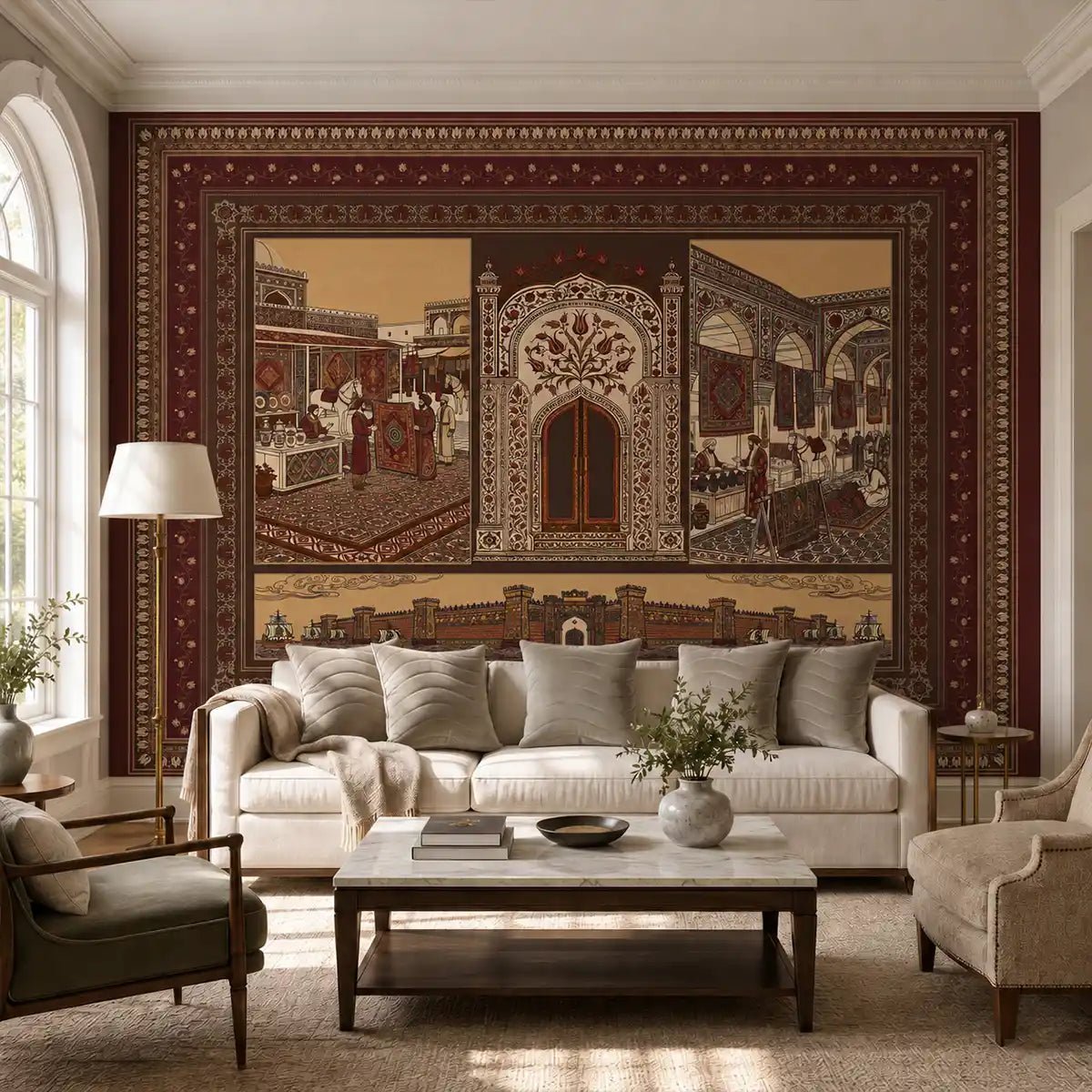 Turkey Customised Wallpaper Maroon - Marble Lotus - Turkey Customised Wallpaper Maroon