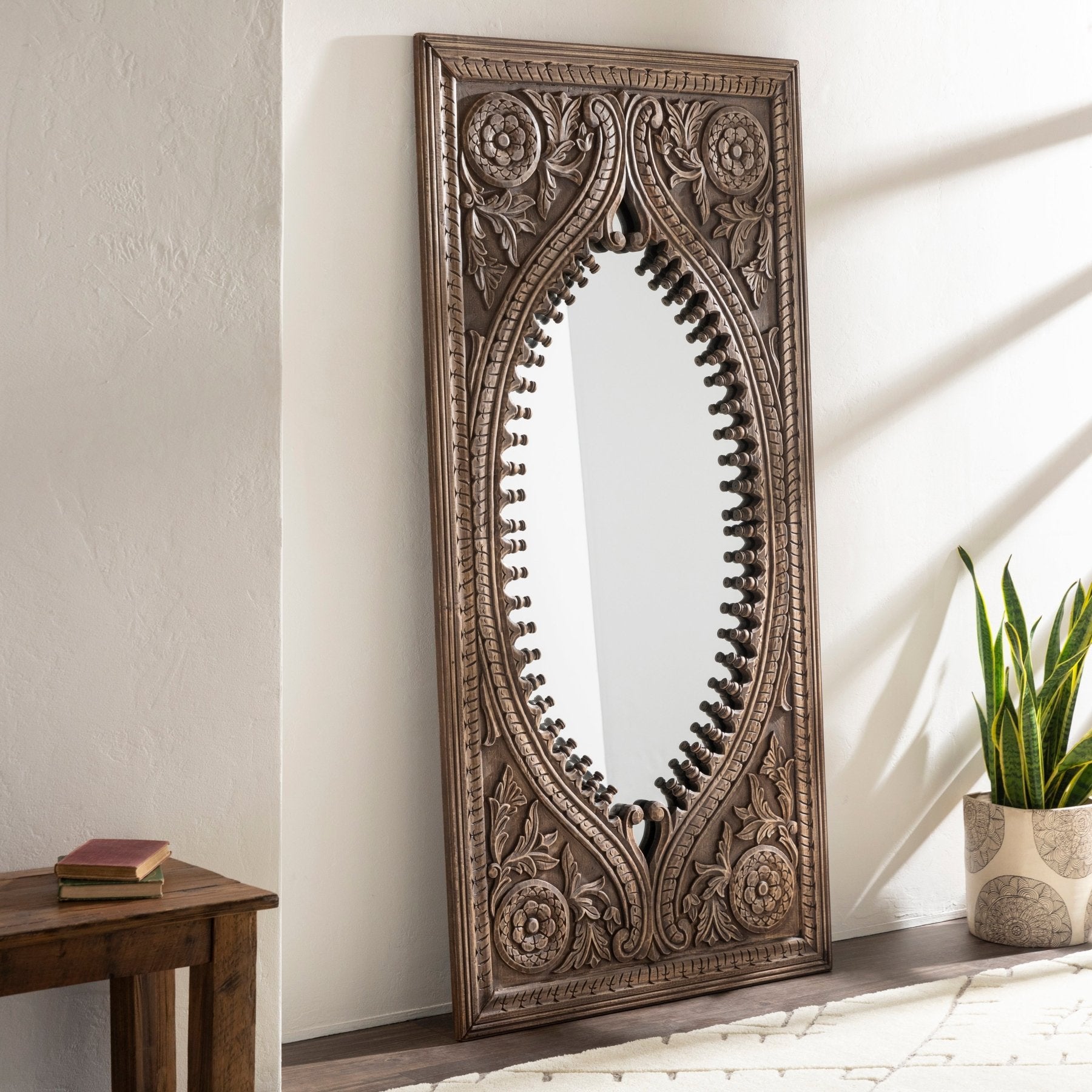 Vintage Distressed Dark Brown Mirror - Marble Lotus - Vintage Distressed Dark Brown Mirror
