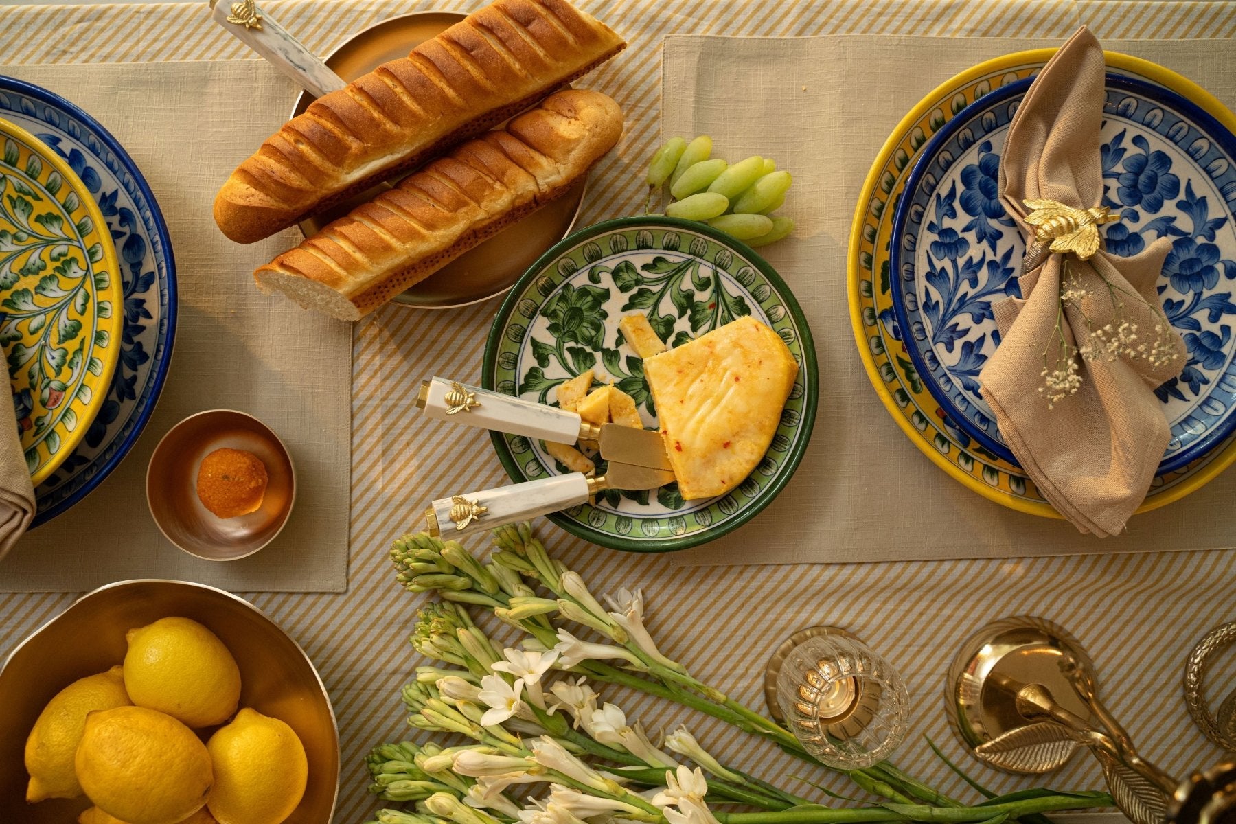 Yellow Floral Jaipur Pottery Wall Plate 10" - Marble Lotus - Yellow Floral Jaipur Pottery Wall Plate 10" - Marble Lotus