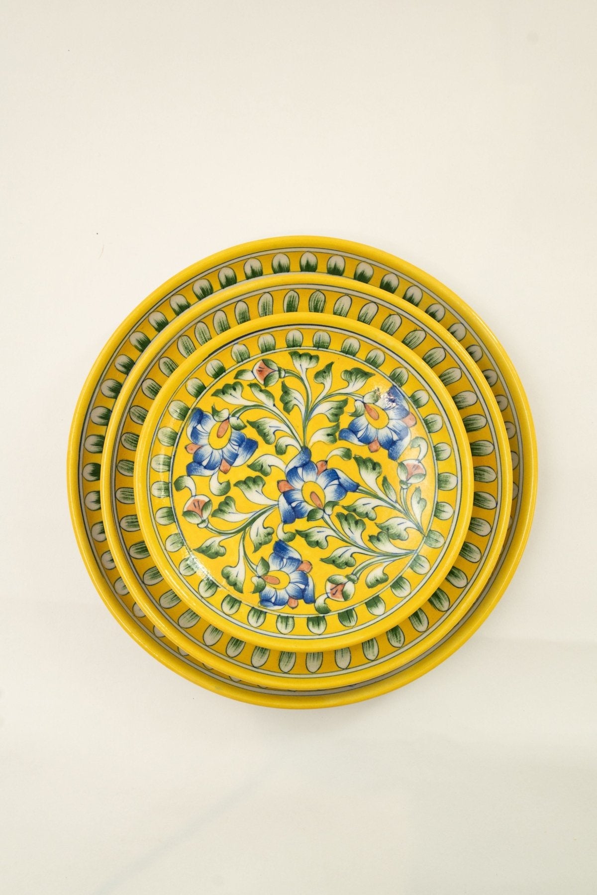 Yellow Floral Jaipur Pottery Wall Plate 10" - Marble Lotus - Yellow Floral Jaipur Pottery Wall Plate 10" - Marble Lotus