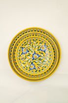 Yellow Floral Jaipur Pottery Wall Plate 10" - Marble Lotus - Yellow Floral Jaipur Pottery Wall Plate 10" - Marble Lotus