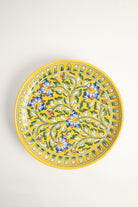 Yellow Floral Jaipur Pottery Wall Plate 12" - Marble Lotus - Yellow Floral Jaipur Pottery Wall Plate 12" - Marble Lotus